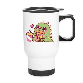 Un dinosaure mignon adore la part de pizza pepperoni - Tasse isotherme avec poignée - blanc - Devant