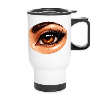 Fiery Brown Eye Close-up - Thermal mug with handle - white - Front