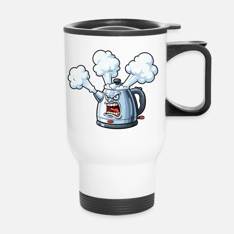 Dessin animé de la bouilloire en colère - Tasse isotherme avec poignée - blanc
