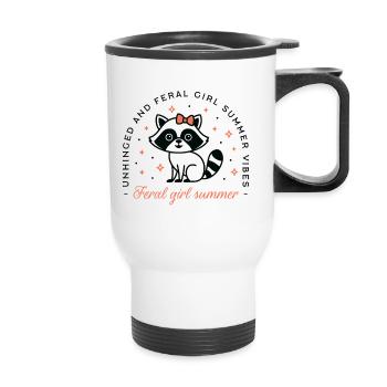 Feral girl summer raccoon aesthetic - Thermal mug with handle - white - Front