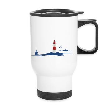 Phare dans le paysage maritime - Tasse isotherme avec poignée - blanc - Devant