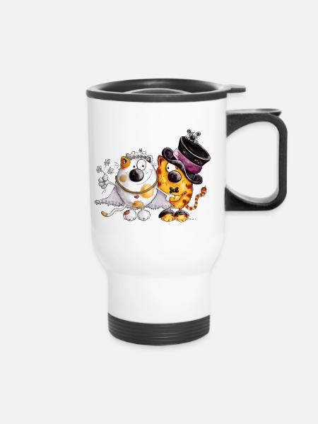 Katzen Hochzeit - Thermobecher mit Tragegriff - Weiß