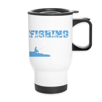 Born to go fishing forced to go to school. - Tasse isotherme avec poignée - blanc - Devant