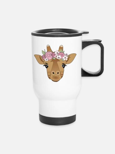 Giraffe Blumenkranz - Thermobecher mit Tragegriff - Weiß