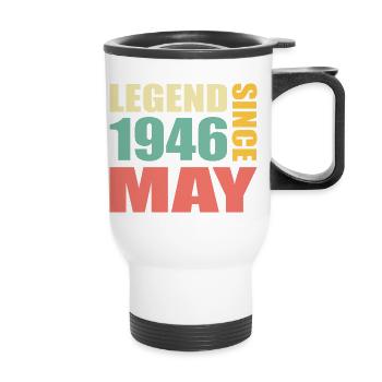 77. Geburtstag Mai Jahrgang 1946 Geschenkidee - Thermobecher mit Tragegriff - Weiß - Vorne