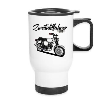 S51 (weiß / Zweitaktfahrer) // Illustration - Thermobecher mit Tragegriff - Weiß - Vorne