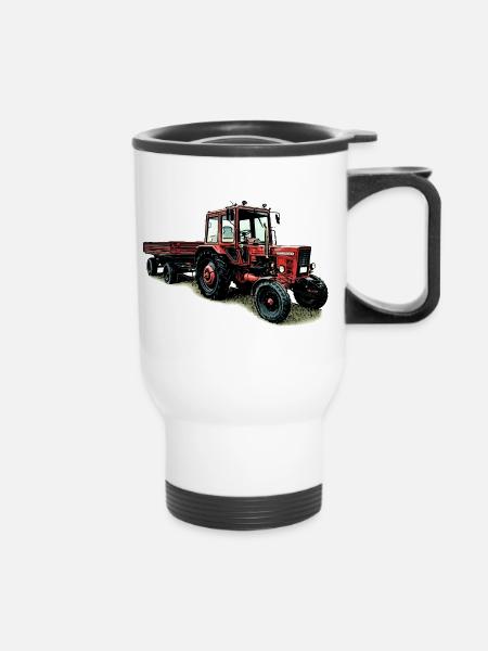 Belarus MTS 80 mit Anhänger - Thermobecher mit Tragegriff - Weiß
