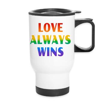 L’amour gagne toujours - Tasse isotherme avec poignée - blanc - Devant