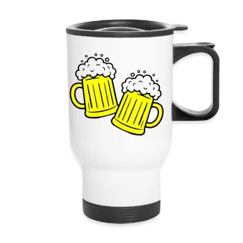 Bier Anstossen Saufen - Thermobecher mit Tragegriff - Weiß - Vorne