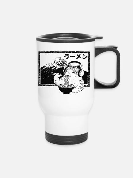 Ramen Kitten Mount Fuji - Thermobecher mit Tragegriff - Weiß