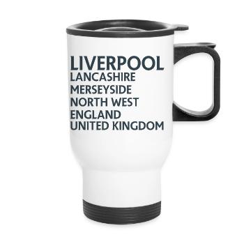 Liverpool – Angleterre Conception des paroles - Tasse isotherme avec poignée - blanc - Devant