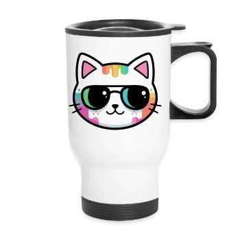 Rainbow Minimalist Cat Black Glasses - Thermal mug with handle - white - Front