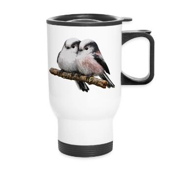 Duo Long-tailed on Branch - Soft Pastel - Thermal mug with handle - white - Front