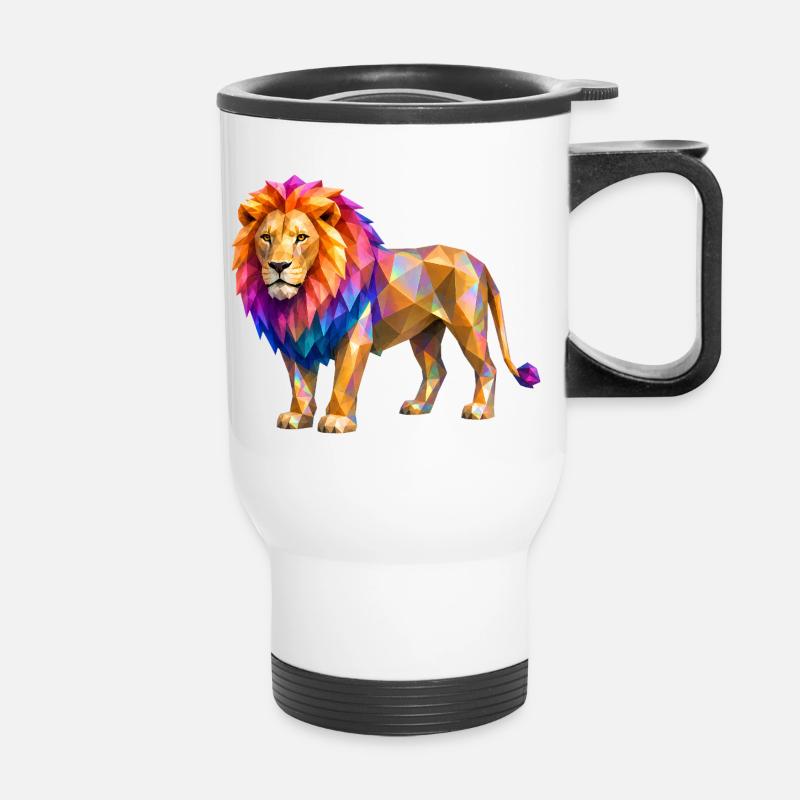 Polygon lion color explosion - Thermal mug with handle - white