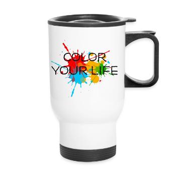 Ink, Paint, Color your life, Splashes, Splatter, - Thermal mug with handle - white - Front
