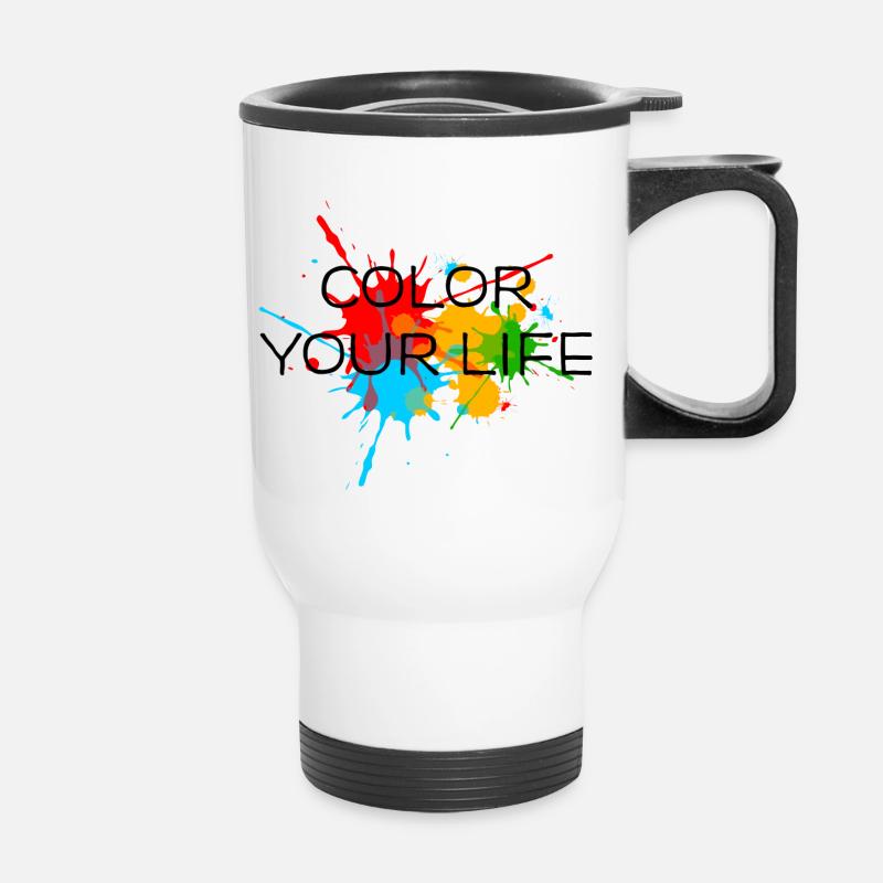 éclaboussures couleur, splash, color, taches - Tasse isotherme avec poignée - blanc