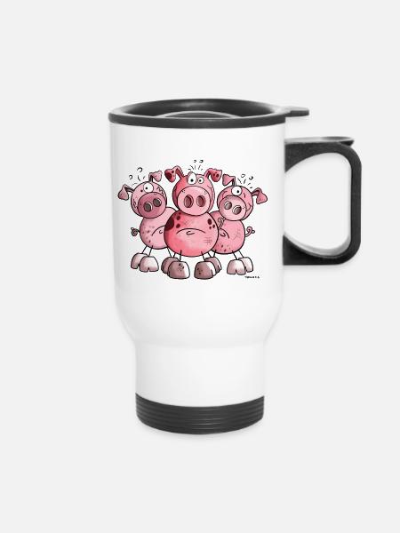 Schweine Trio - Thermobecher mit Tragegriff - Weiß