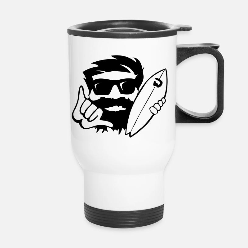 shaka CubeSurfer with sunglasses and beard - Thermal mug with handle - white