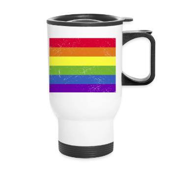 LGBTQ+ Regenbogenflagge Vintage - Thermobecher mit Tragegriff - Weiß - Vorne