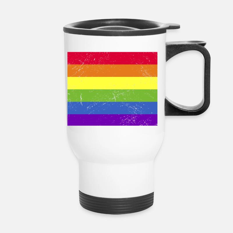 LGBTQ+ Regenbogenflagge Vintage - Thermobecher mit Tragegriff - Weiß