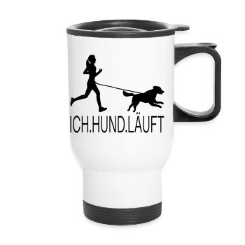Canicross Hovawart Joggen Hund Hundespruch Sport - Thermobecher mit Tragegriff - Weiß - Vorne