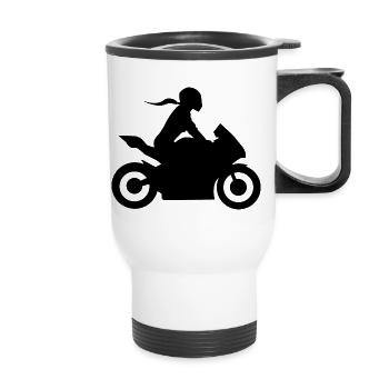 Motorradfahrerin Supersportler Frau Motorrad Bike - Thermobecher mit Tragegriff - Weiß - Vorne