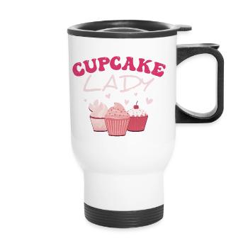 Lady White Pink Cupcake 25x - Thermal mug with handle - white - Front