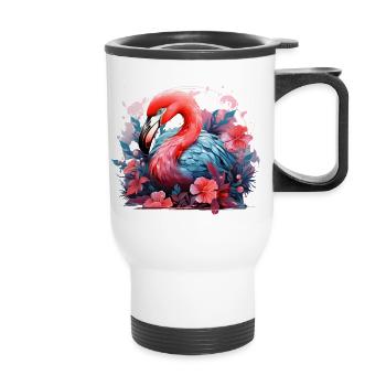 Flamingo Tropical Flowers Bird - Thermal mug with handle - white - Front