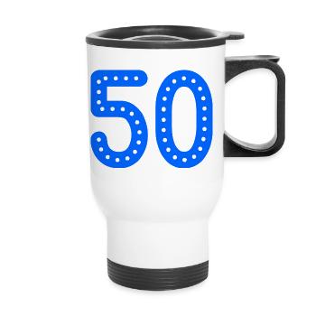 50. 50 YEARS. 50th ANNIVERSARY. 50 YEARS ANNIVERSARY. - Thermal mug with handle - white - Front