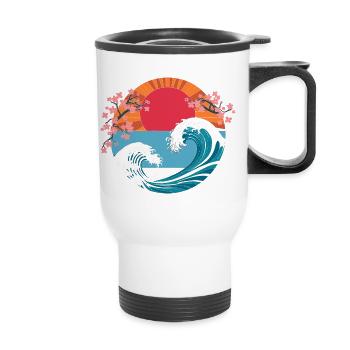 Big Wave Vaporwave Aesthetic 80s Anime Fashion - Thermobecher mit Tragegriff - Weiß - Vorne
