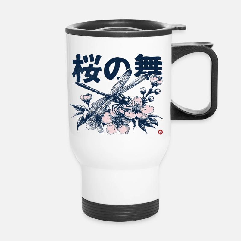 Libellula 'Danza dei Sakura' - Tazza termica con manico per il trasporto - bianco
