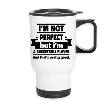Ich bin nicht perfekt, aber ich bin Basketballer - Thermobecher mit Tragegriff - Weiß - Vorne