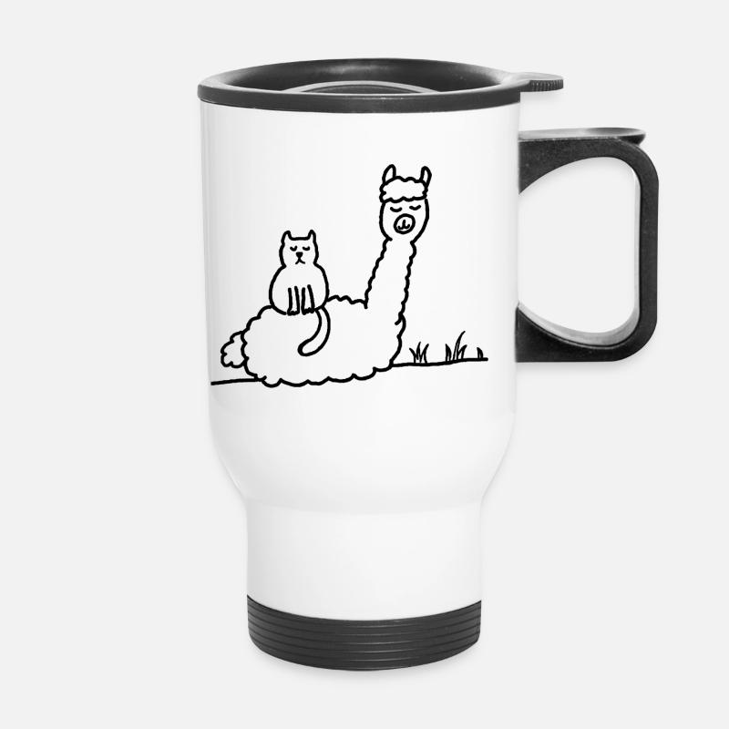 Méditation du chat alpaga : Contours en noir - Tasse isotherme avec poignée - blanc