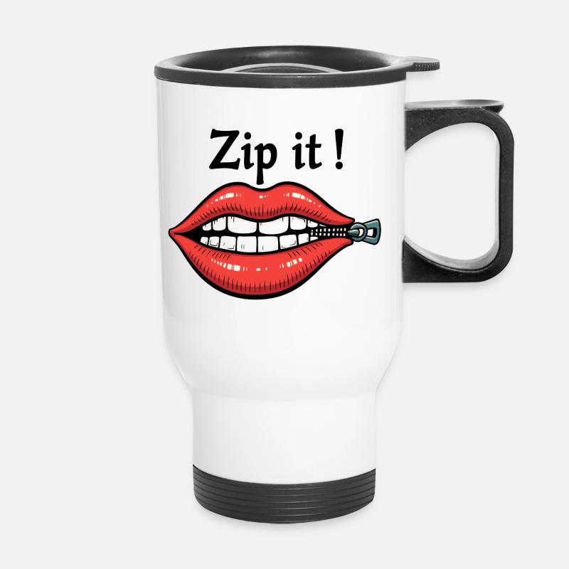 Zip It Lips - Thermal mug with handle - white