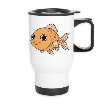 Dessin animé joyeux du poisson rouge orange - Tasse isotherme avec poignée - blanc - Devant