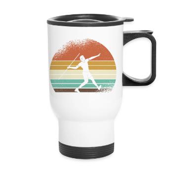Retro Sonnenuntergang Skisport Silhouette - Thermobecher mit Tragegriff - Weiß - Vorne