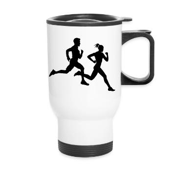Duo de course – Équipe marathon - Tasse isotherme avec poignée - blanc - Devant