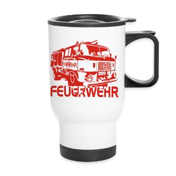 W50 Feuerwehr Spritze IFA - Thermobecher mit Tragegriff - Weiß - Vorne