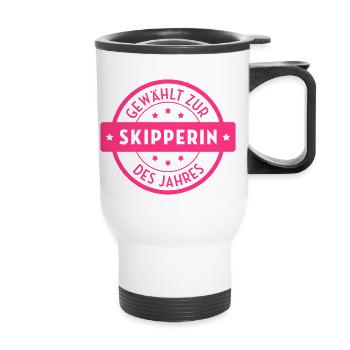 Skipper / Skipperin / Segeln / Windsurfen / Boot - Thermobecher mit Tragegriff - Weiß - Vorne