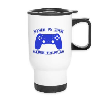 Gamer ein Tag gamer immer (blau) - Thermobecher mit Tragegriff - Weiß - Vorne
