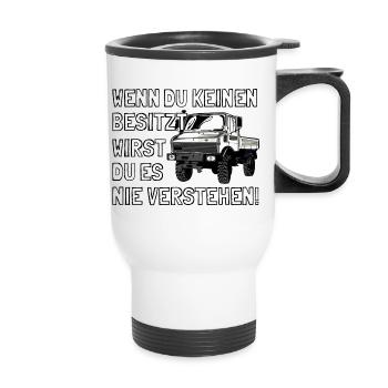 Unimog - Oldtimer - Offroad - Universal Motorgerät - Thermobecher mit Tragegriff - Weiß - Vorne