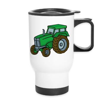 Green Tractor Illustration Kids Gift Idea - Thermal mug with handle - white - Front
