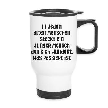 in jedem alten Menschen schwarz - Thermobecher mit Tragegriff - Weiß - Vorne