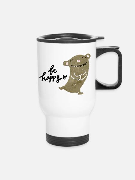 Be Happy Lustiges Tier - Thermobecher mit Tragegriff - Weiß