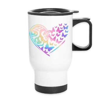 Sourire de cœur et papillons dans l’arc-en-ciel - Tasse isotherme avec poignée - blanc - Devant