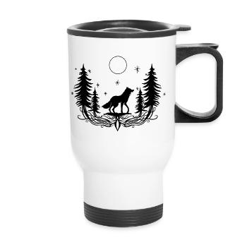 Mystischer Wolf Wald Nacht Natur Pagan - Thermobecher mit Tragegriff - Weiß - Vorne