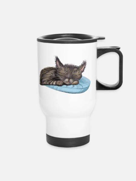 Schlafende Katze - Thermobecher mit Tragegriff - Weiß