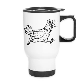 Verrücktes Huhn - Thermobecher mit Tragegriff - Weiß - Vorne