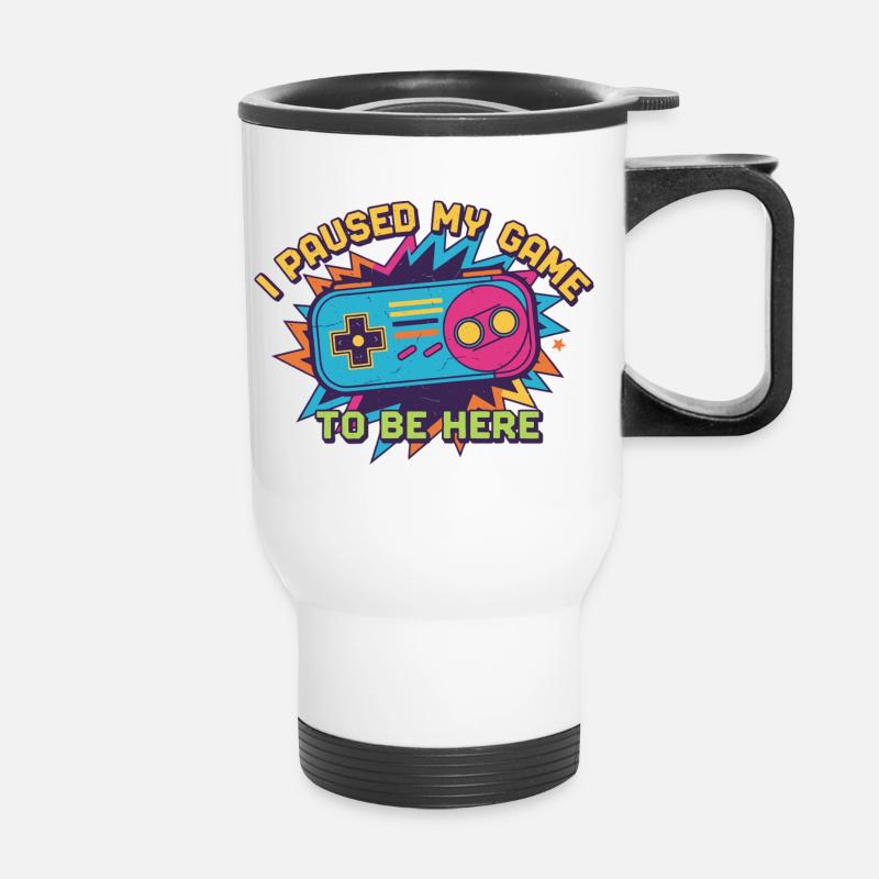 Retro Controller Meme Tee - Thermobecher mit Tragegriff - Weiß