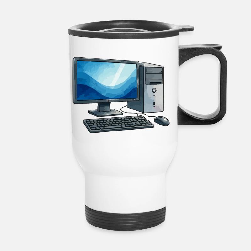 Retro PC Workstation Illustration - Thermal mug with handle - white